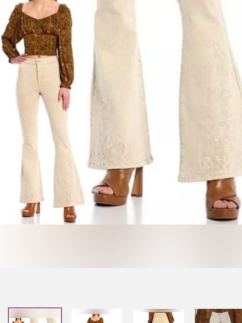 High-Rise Embroidered Flare Pants in Cream